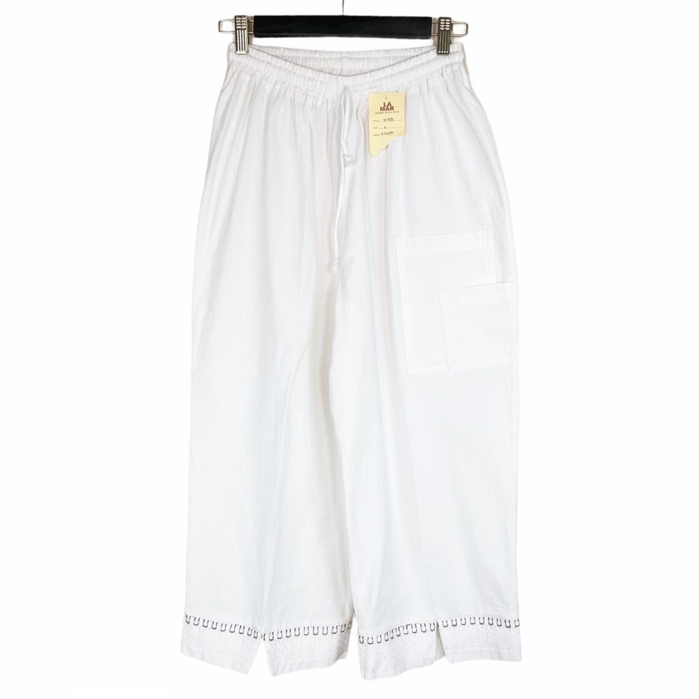 NWT La Rueca White Wide Leg Pull On Cropped Pants